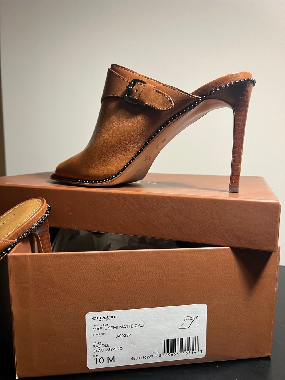 Coach Saddle Tan Leather High Heel Mule